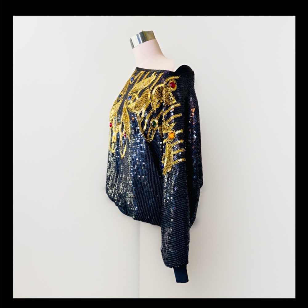 Vintage‎ 80's Silk, Sequin and Rhinestone Creative Creations Disco Glam Blouse - Picture 13 of 14